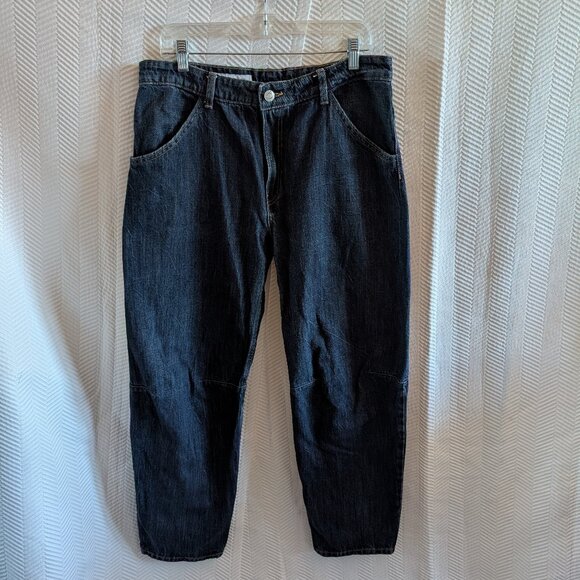 Zara Horseshoe Barrel Jeans Size 8 High Waist Sculpted Leg Dark Blue Wash Denim - Picture 1 of 11